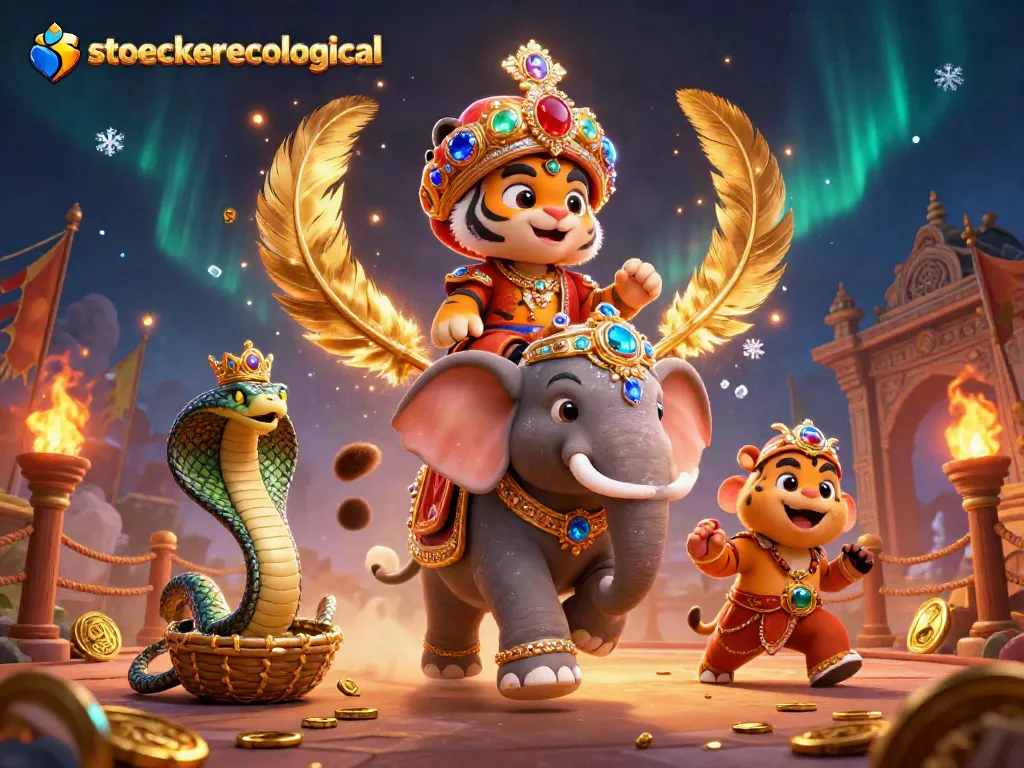Engage with stoeckerecological’s vibrant casino scene featuring a tiger maharaja, a jewel elephant, and dynamic gold tokens.